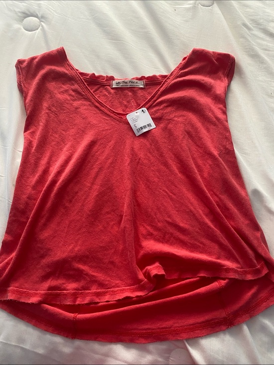 We The Free Tops - We The Free Coral-Red V-Neck Short Sleeve Tee
